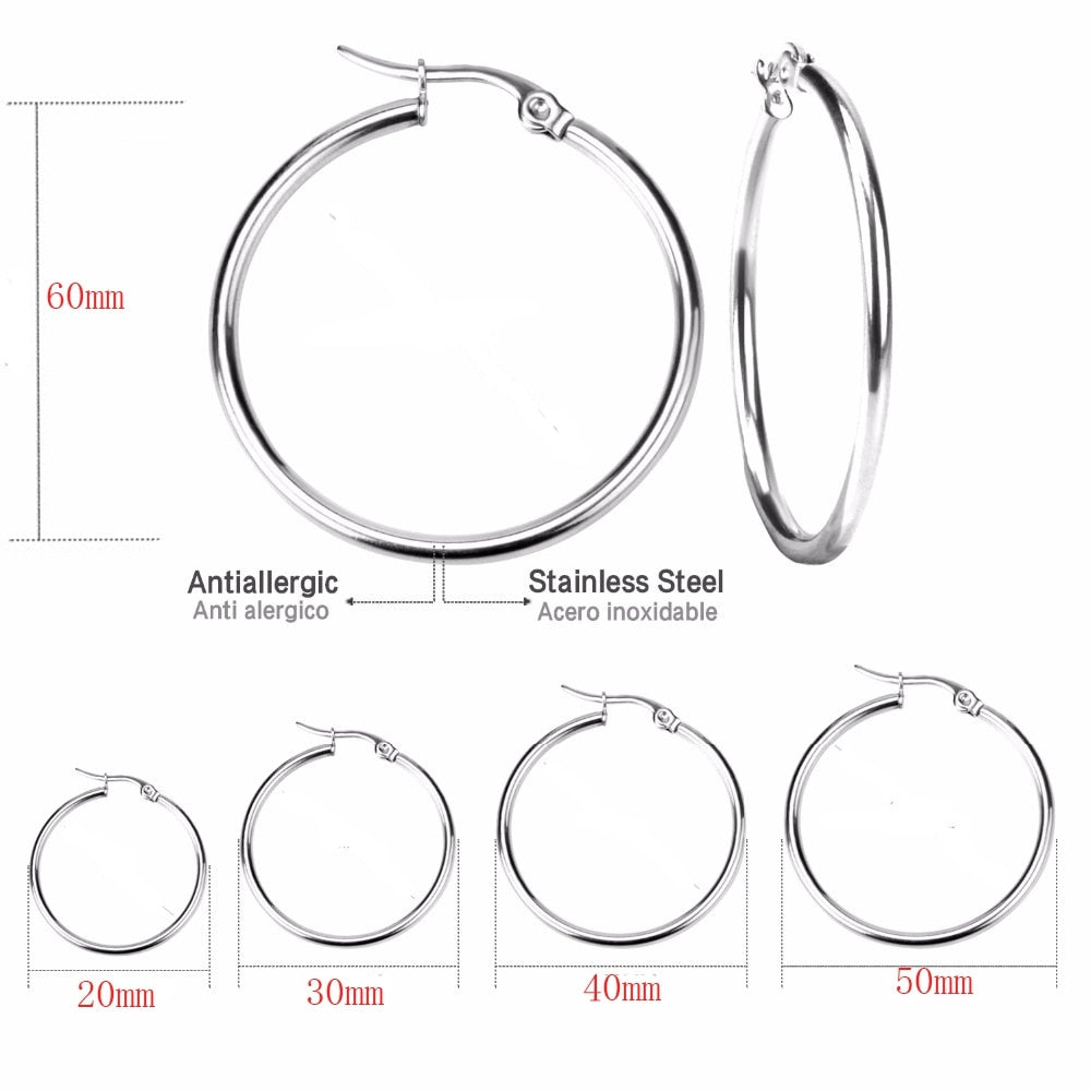 Todorova Small Big Circle Women Hoop Earrings Exaggerated Hoop Ear Loop Smooth Ring Earring Stainless Steel Jewelry